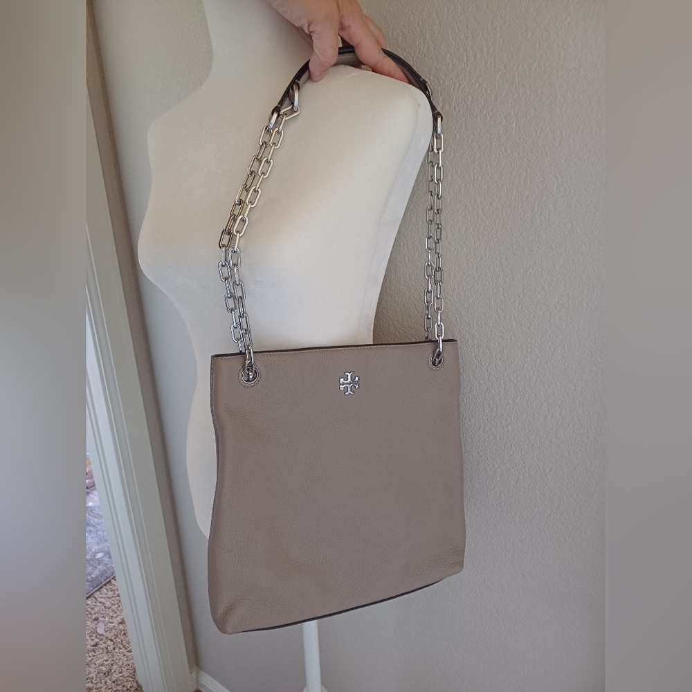 Tory Burch Gray / Taupe Shoulder Bag Purse